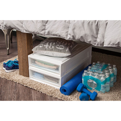 IRIS USA Under Bed 27.5 Quart Box Chest Drawer Storage Container 2 Pack, White