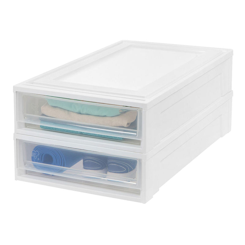 IRIS USA Under Bed Plastic Box Drawer Storage Container, White (4pk) (Open Box)