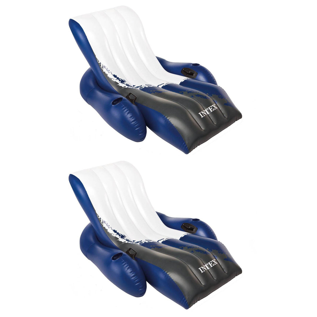 Intex Inflatable Floating Comfortable Recliner Lounges with Cup Holders (2 Pack)