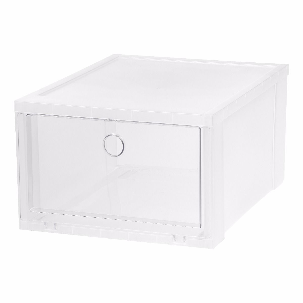 IRIS USA Wide Pull Down Front Access Shoe Sneaker Storage Box, Clear (4 Pack)