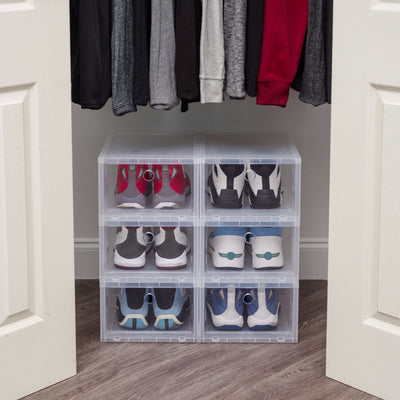 IRIS USA Wide Pull Down Front Access Shoe Sneaker Storage Box, Clear (4 Pack)