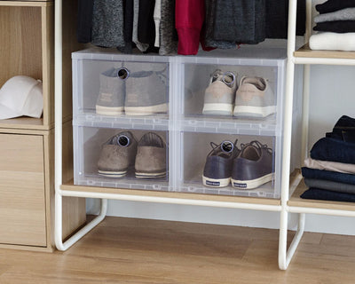IRIS USA Wide Pull Down Front Access Shoe Sneaker Storage Box, Clear (4 Pack)