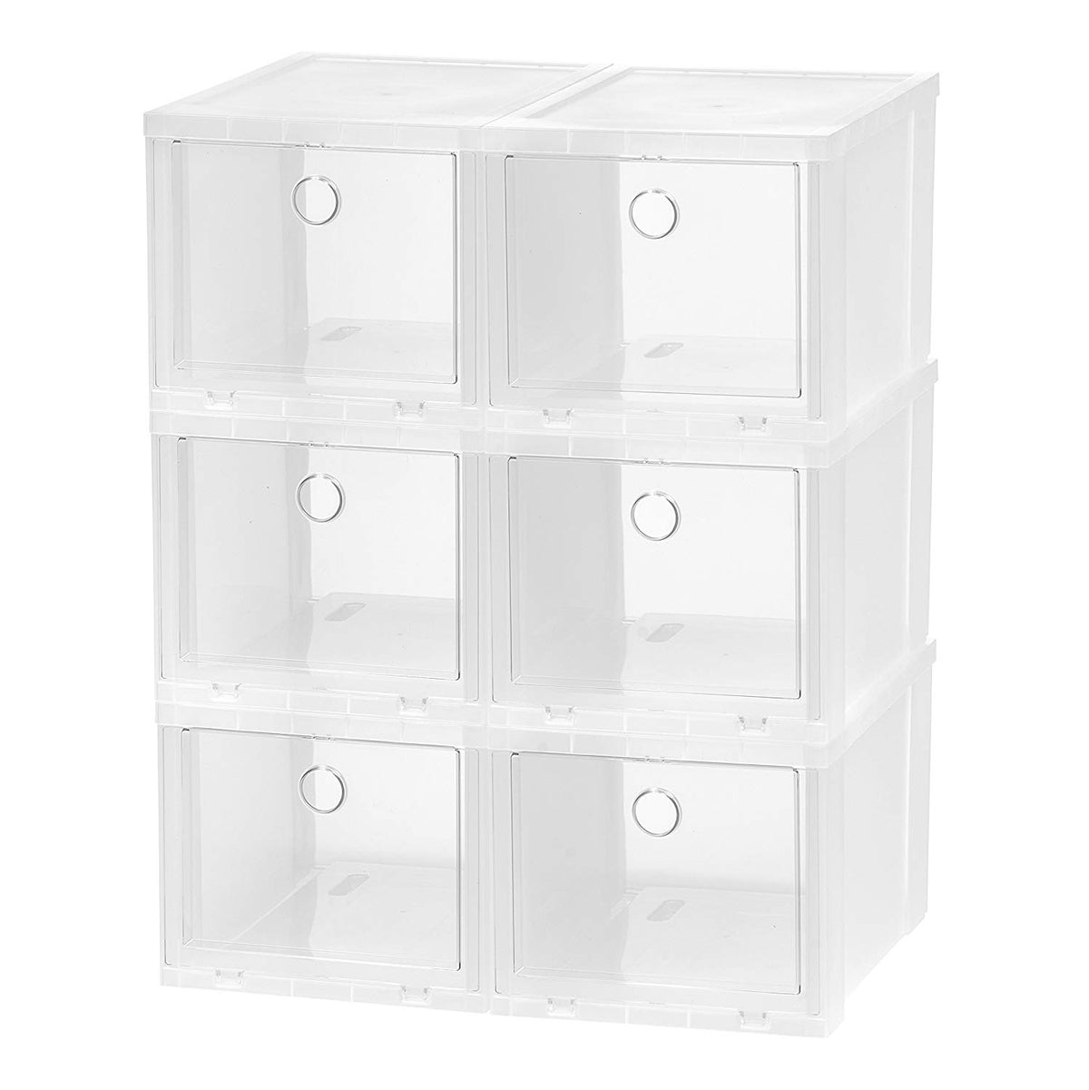 IRIS USA High Pull Down Front Panel Access Stackable Shoe Box, Clear (6 Pack)