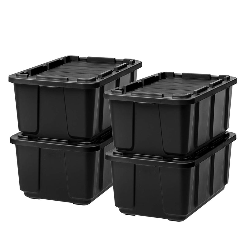 589090 27 Gallon Utility Tough Stackable Storage Tote, Black (4 Pack) (Open Box)