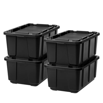 IRIS USA 589090 27 Gallon Utility Tough Stackable Storage Tote, Black (4 Pack)