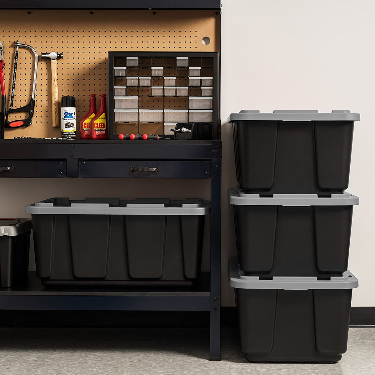 IRIS USA 27 Gallon Stackable Utility Storage Tote with Secure Lid Black (2 Pack)