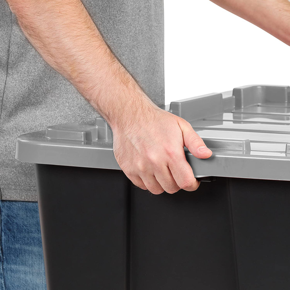 IRIS USA 27 Gallon Stackable Utility Storage Tote with Secure Lid Black (2 Pack)