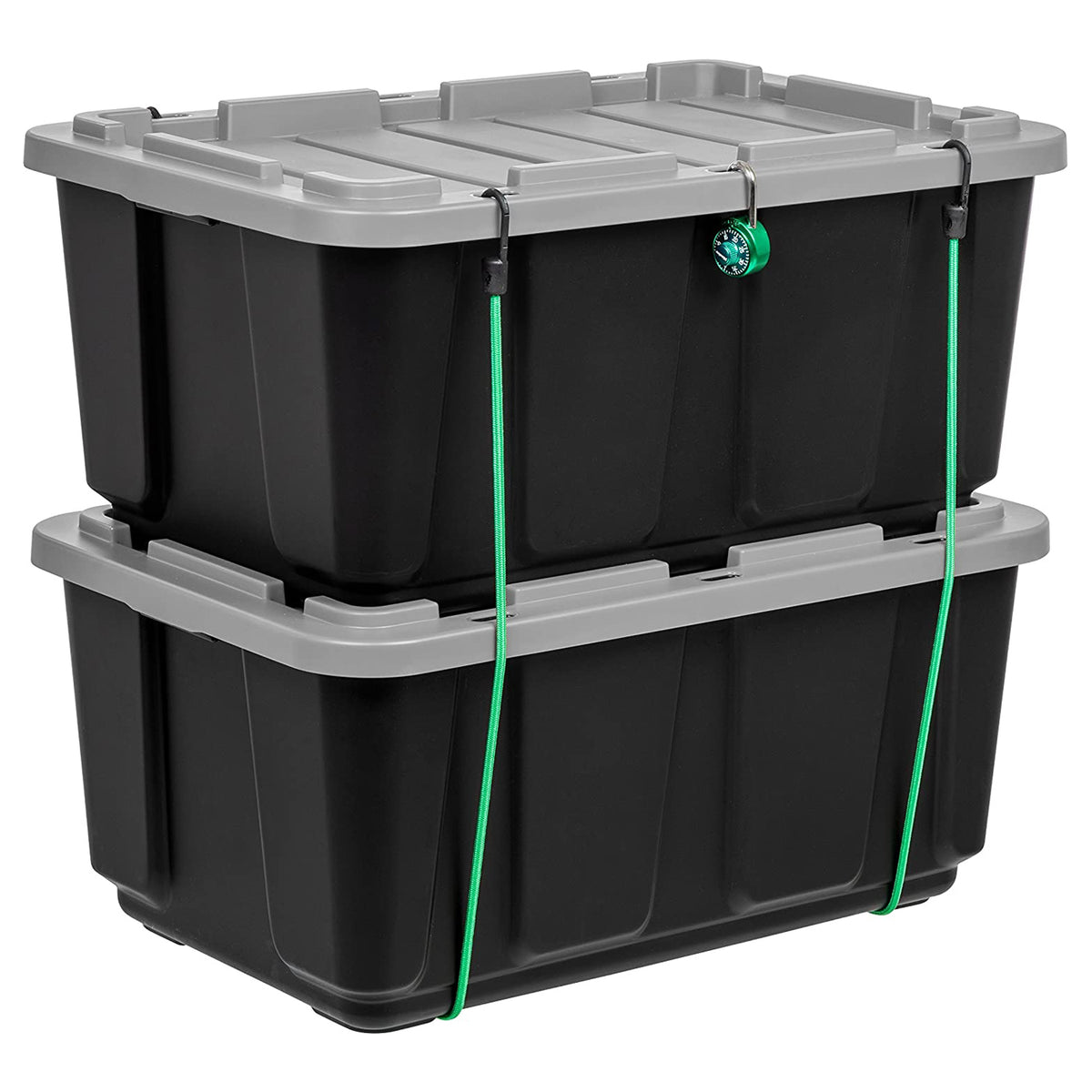 IRIS USA 27 Gallon Stackable Utility Storage Tote with Secure Lid Black (2 Pack)