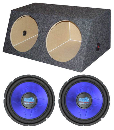 2) Pyle PL1290BL 12" 2400 Watt Car Subwoofers + 12" Dual Angled Sealed Sub Box