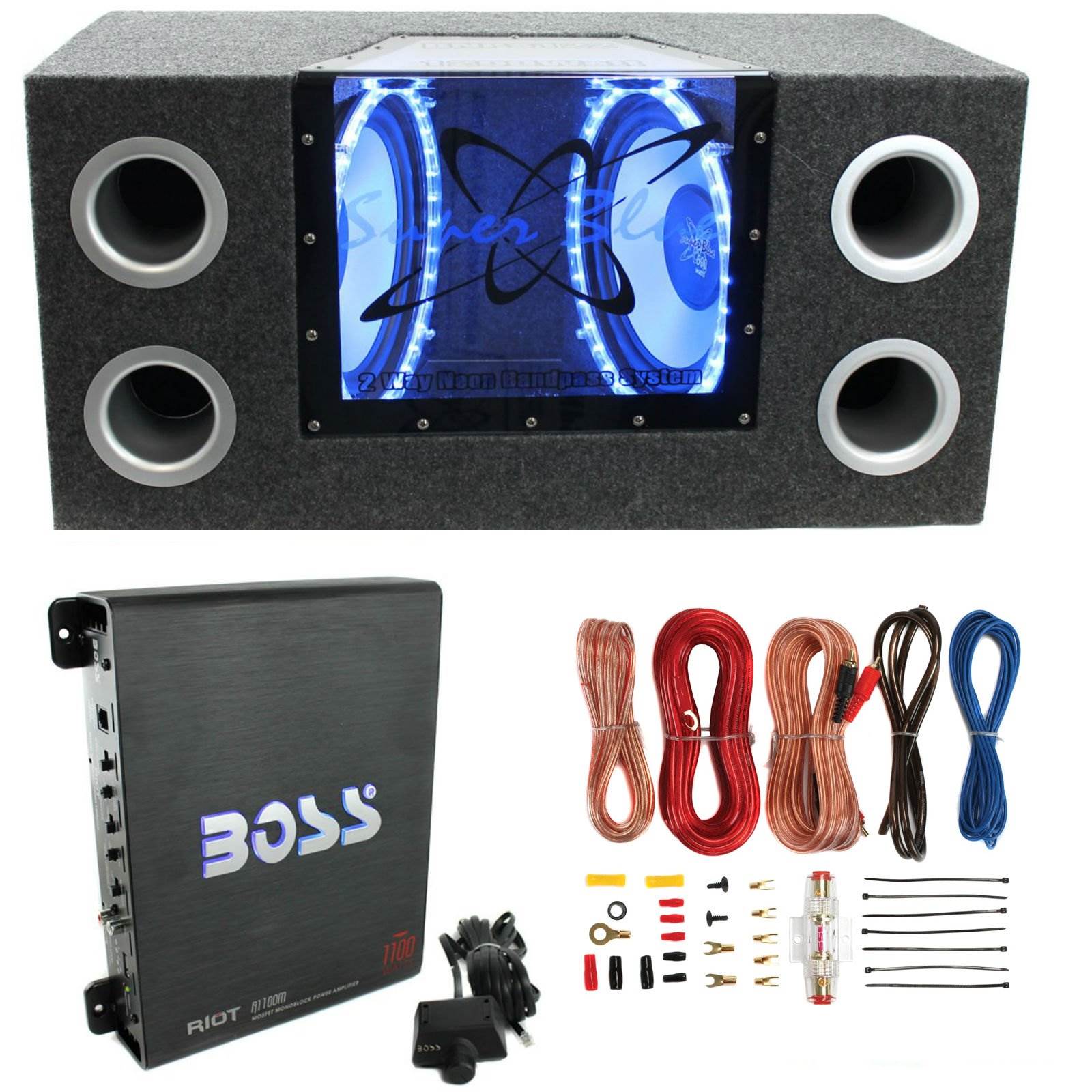 Pyramid BNPS102 10" 1000W Dual Car Subwoofers w/ Box, 1100W Mono Amp, & Amp Kit - VMInnovations