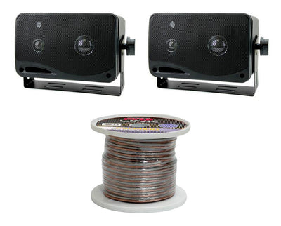 Pyramid 2022SX 3.75" 200W 3-Way Mini Car/Home Audio Box Speakers + 14 Gauge Wire