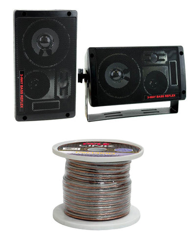 2) New Pyramid 2060 300W 3-Way Car/Home Audio Mini Box Speakers + 14 Gauge Wire - VMInnovations