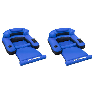 Swimline Swimming Pool Inflatable Nylon Vinyl Floating Loungers, Blue (2 Pack) - VMInnovations