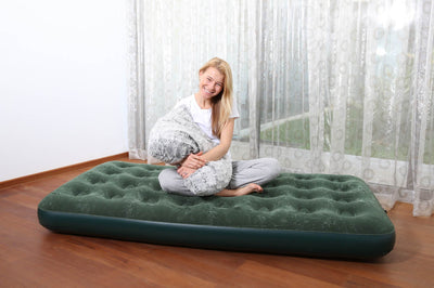 Bestway Inflatable Flocked Camping Airbed Mattress w/ Air Pump| Queen (Open Box)