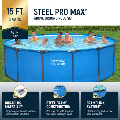 Bestway Steel Pro 15-Foot x 48" Round Frame Pool (No Pump) (For Parts) - VMInnovations