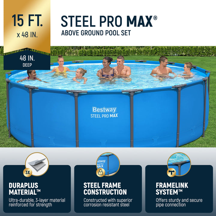 Bestway Steel 15' x 48" Round Frame Above Ground Swimming Pool (No Pump) (Used)