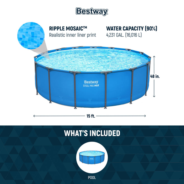 Bestway Steel 15' x 48" Round Frame Above Ground Swimming Pool (No Pump) (Used)