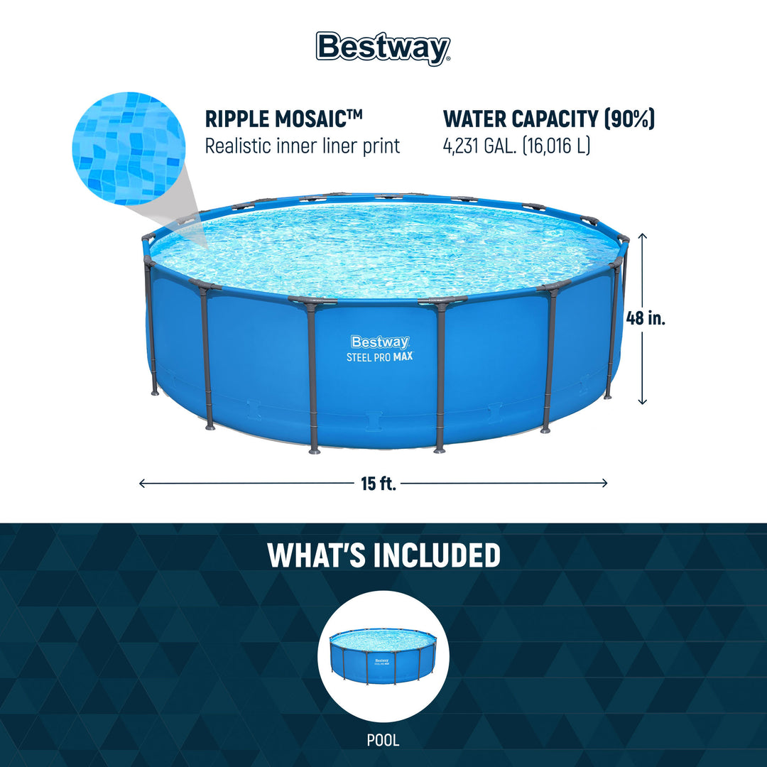 Bestway Steel Pro MAX 15' x 48" Round Above Ground Swimming Pool for Backyard