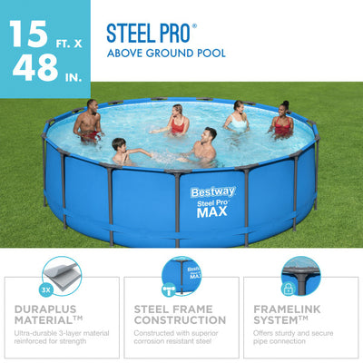 Bestway Steel Pro 15' x 48" Round Above Ground Outdoor Backyard Swimming Pool