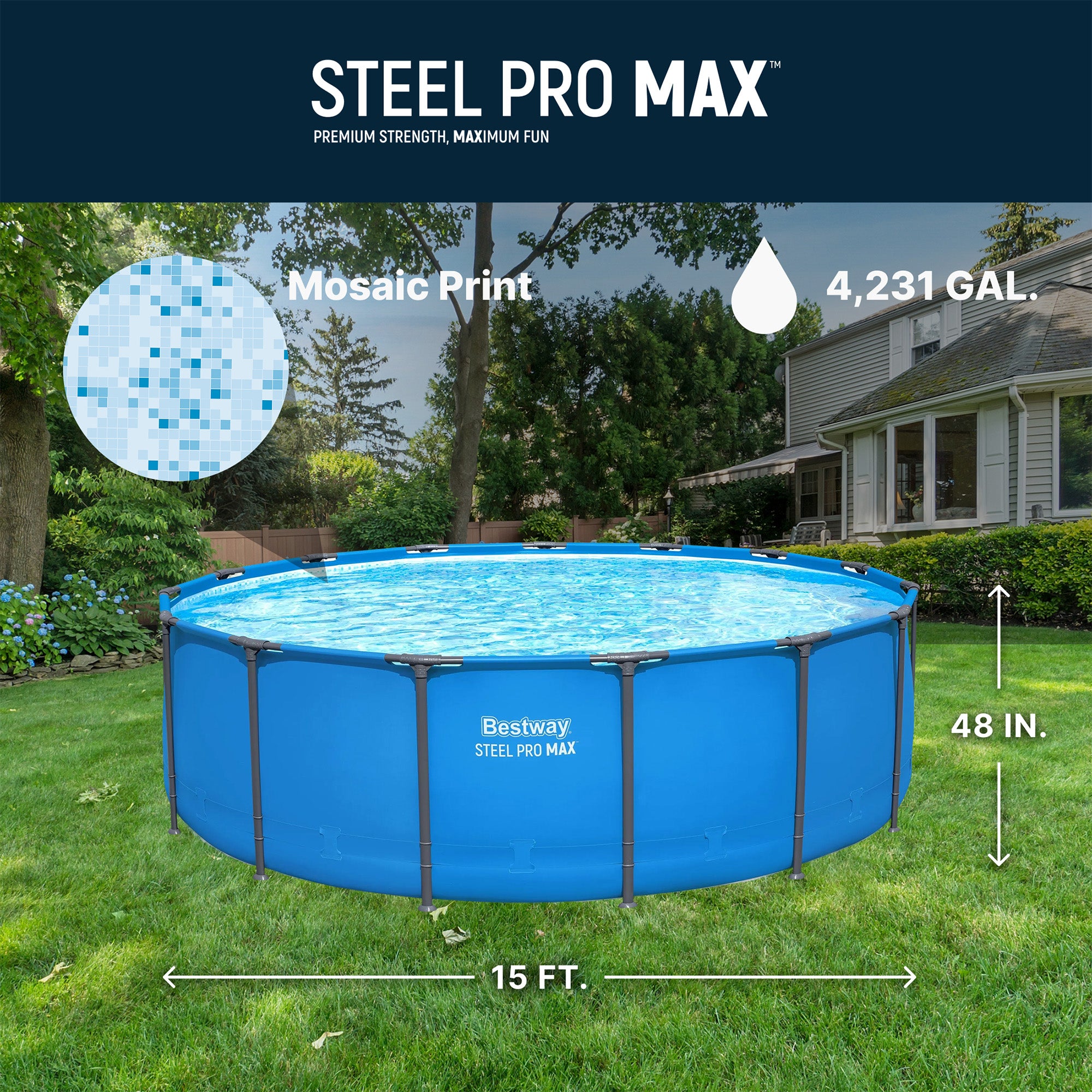 Bestway Steel 15' x 48" Round Frame Above Ground Swimming Pool (No Pump) (Used)