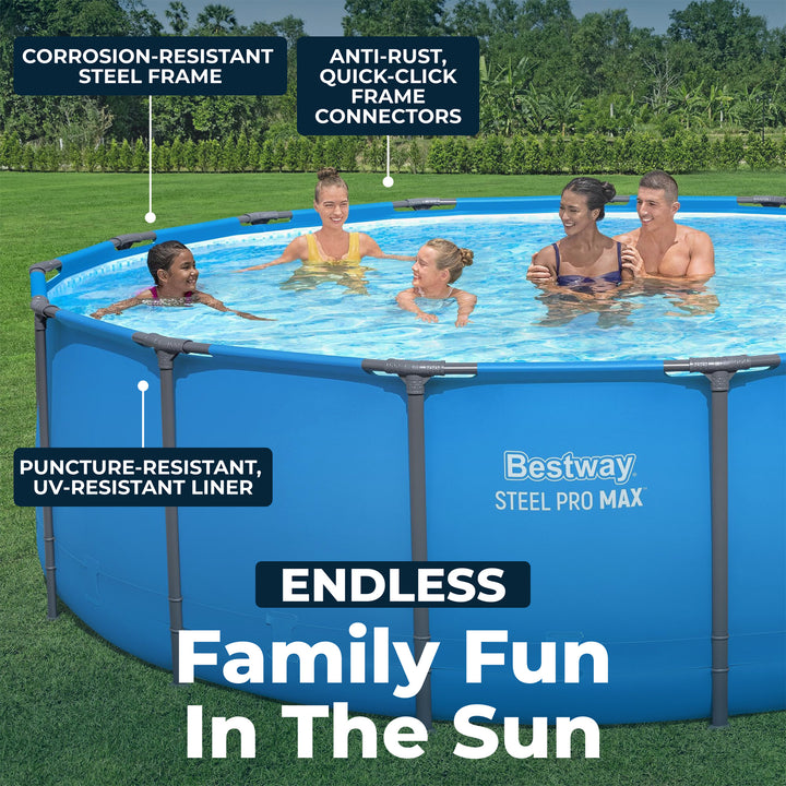 Bestway Steel Pro MAX 15' x 48" Round Above Ground Swimming Pool for Backyard