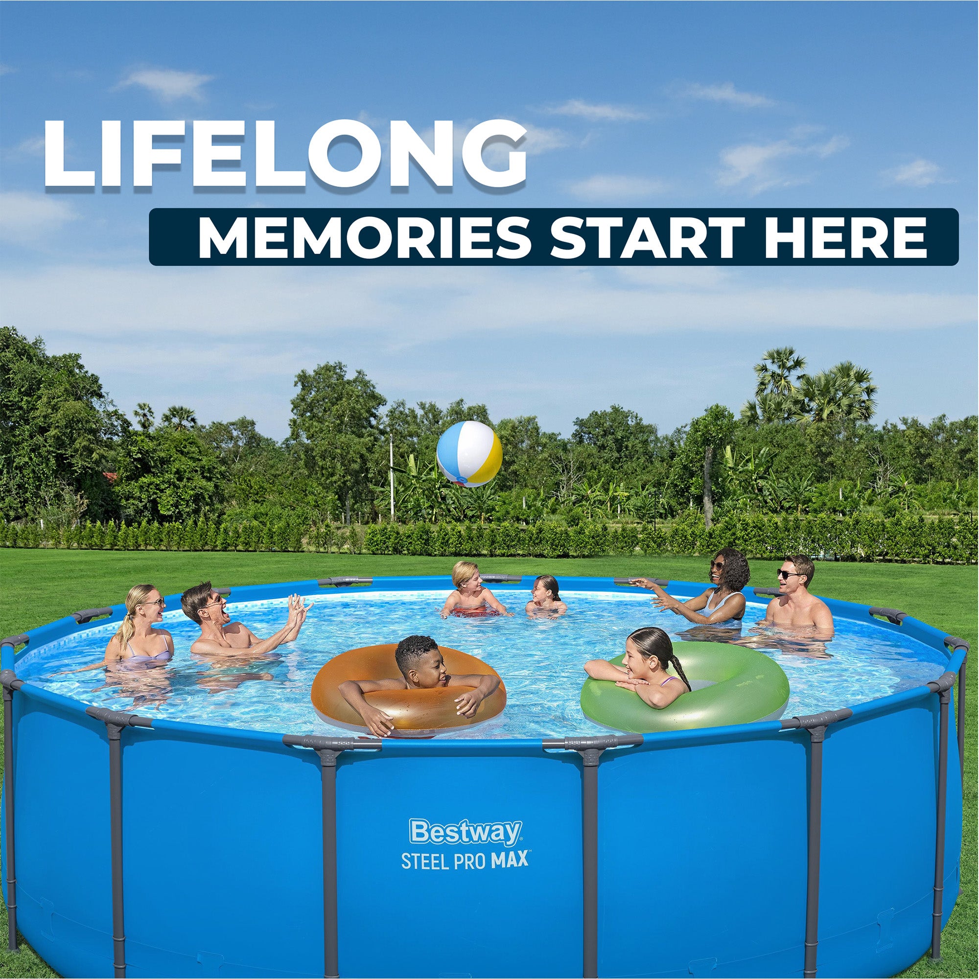 Bestway 15-Foot x 48" Round Frame Above Ground Swimming Pool(No Pump) (Open Box)