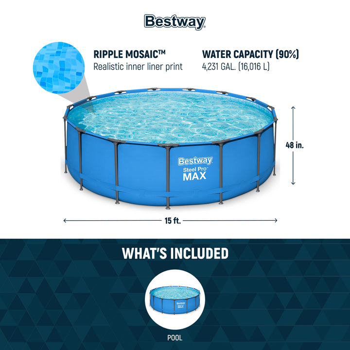 Bestway 15-Foot x 48" Round Frame Above Ground Swimming Pool(No Pump) (Open Box)