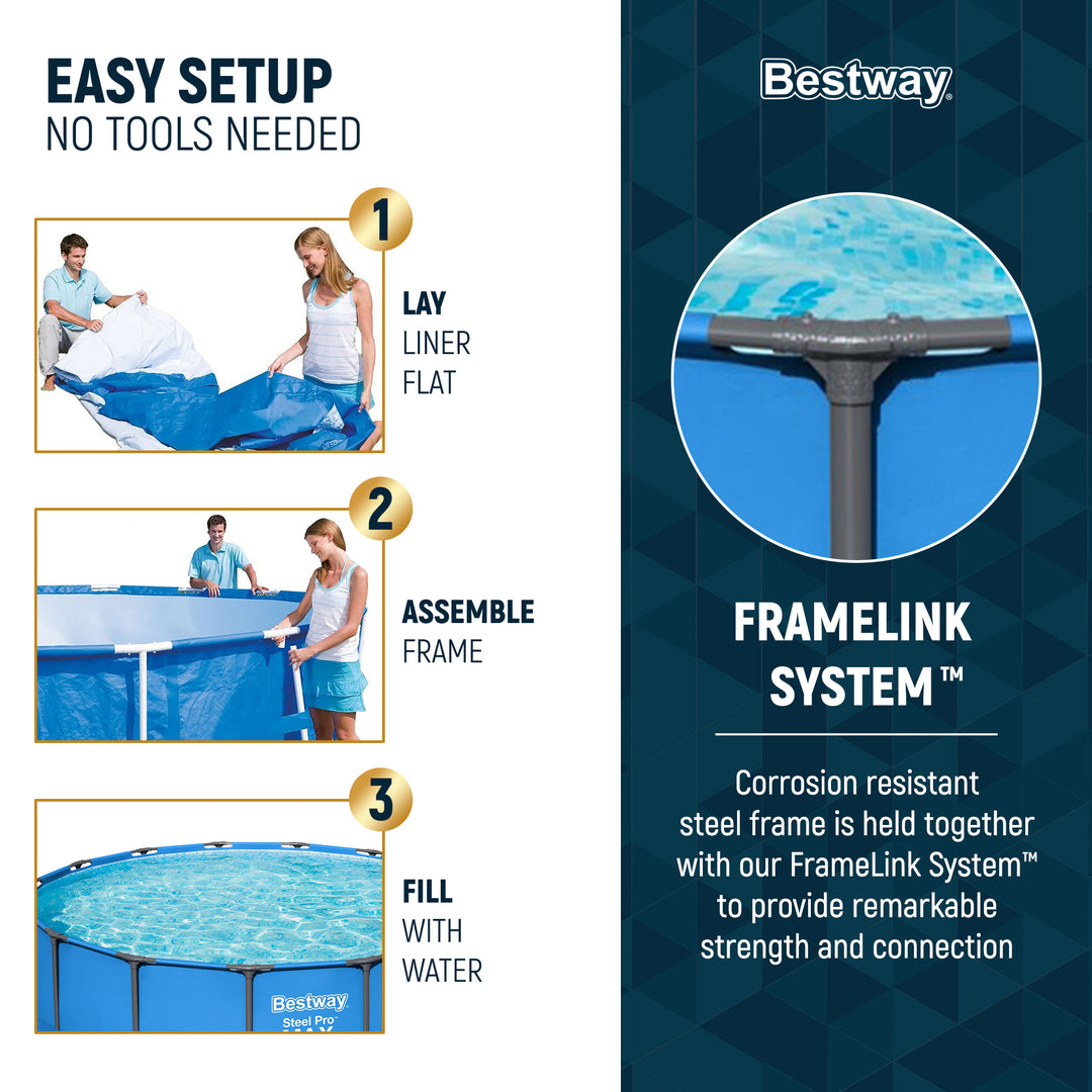 Bestway Steel Pro MAX 15' x 48" Round Above Ground Swimming Pool for Backyard