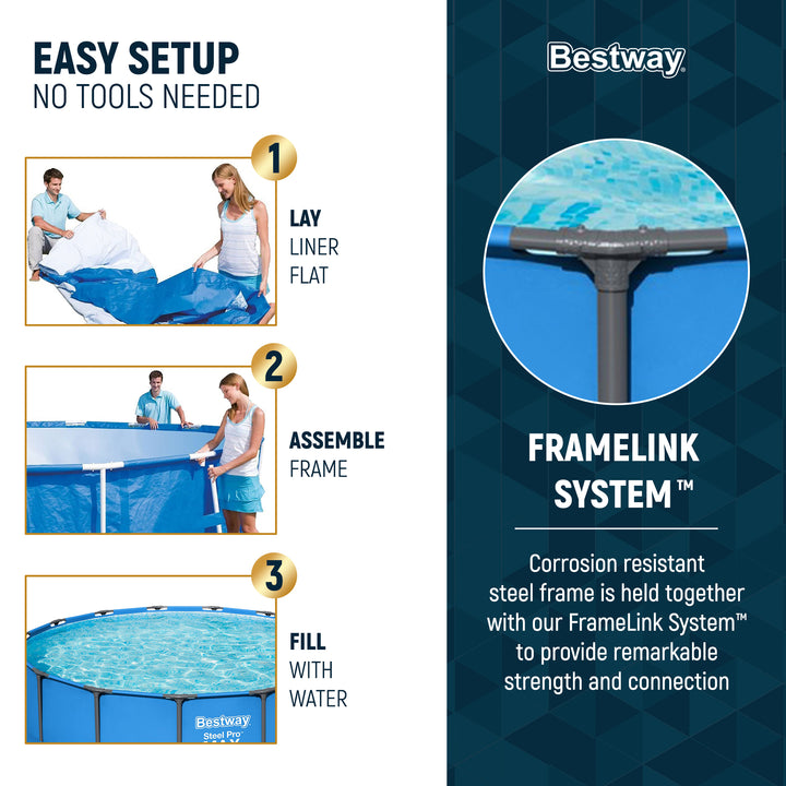 Bestway Steel Pro MAX 15' x 48" Round Above Ground Swimming Pool for Backyard