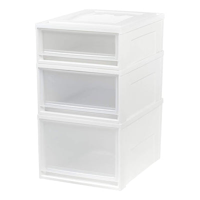IRIS USA 96 Quart Shallow Medium Deep Box Chest Storage Drawer Set, White