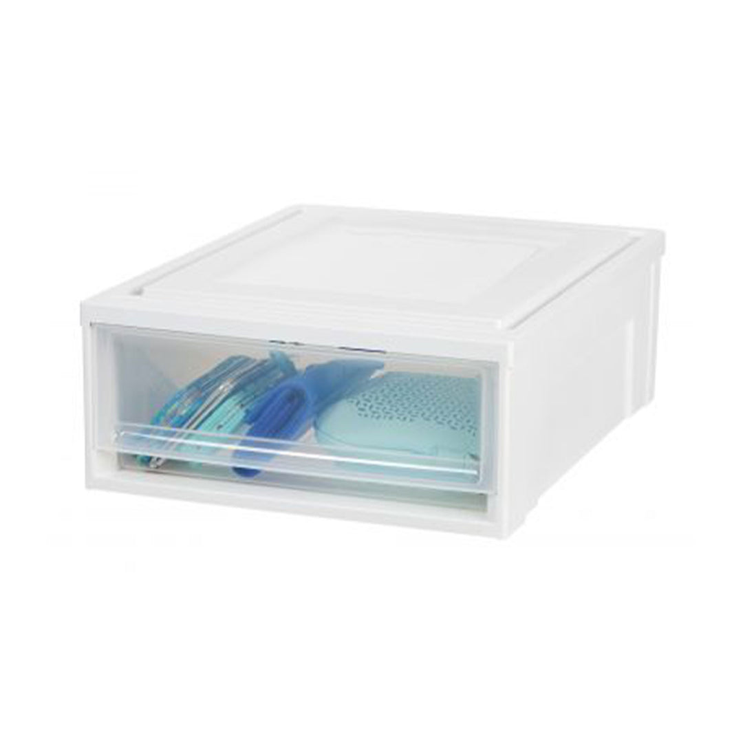 IRIS USA 96 Quart Medium Deep Box Chest Storage Drawer Set, White (Open Box)