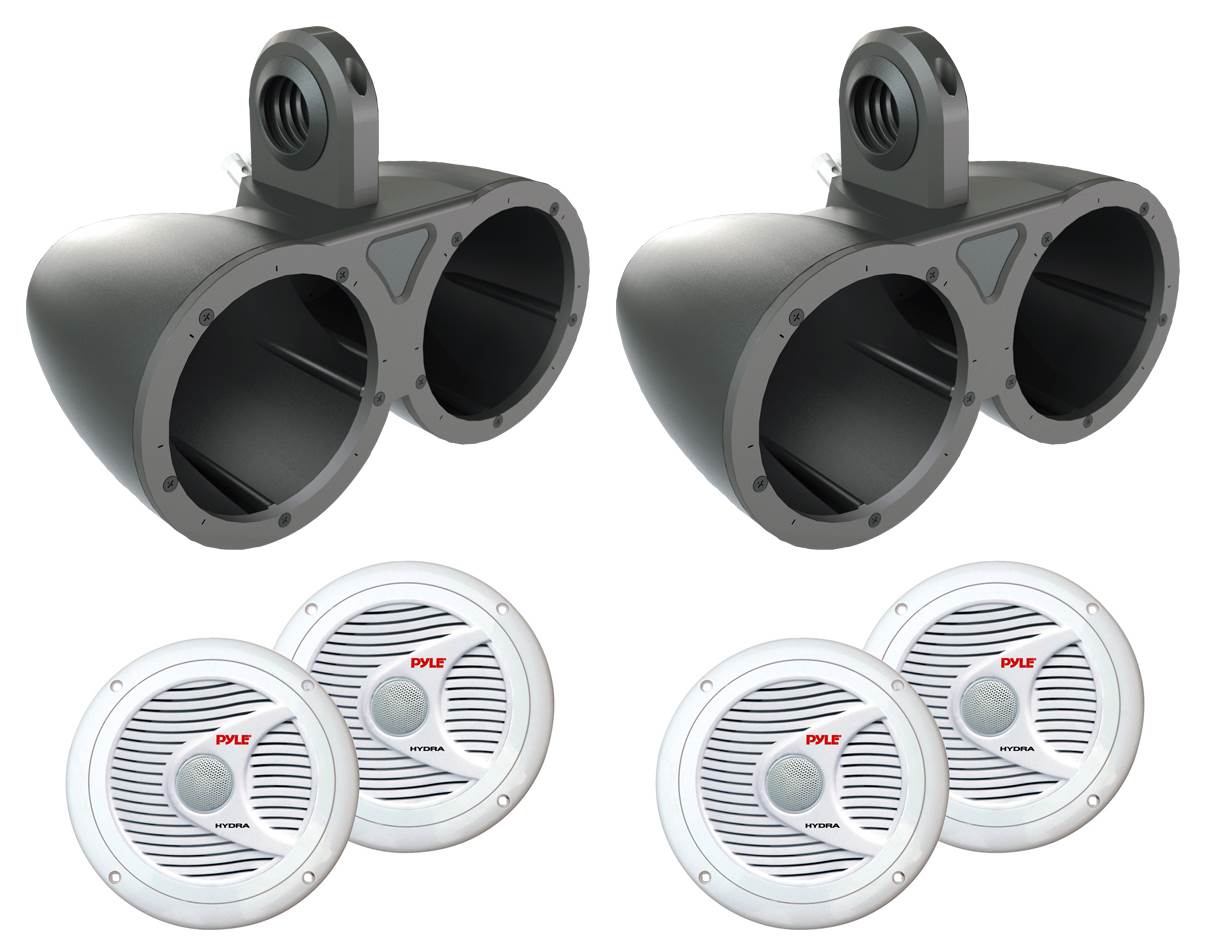 4) Pyle PLMR60W 6.5" 300W Marine Speakers Wht + 2) Kicker 6.5" Dual Enclosure
