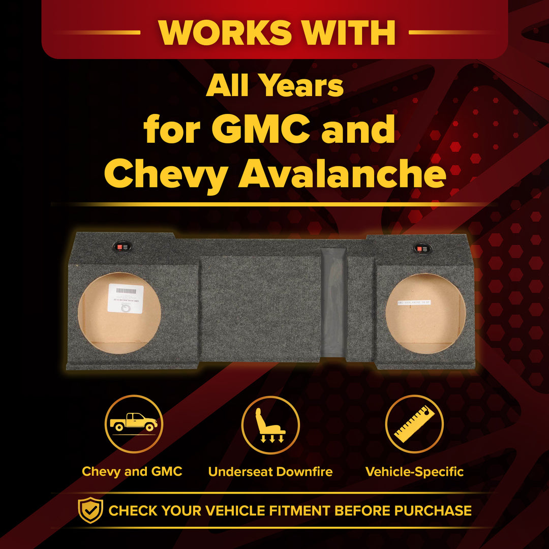 QPower Dual 10" Sealed Downfire Sub Box for GMC and Chevy Avalanche, All Years - VMInnovations