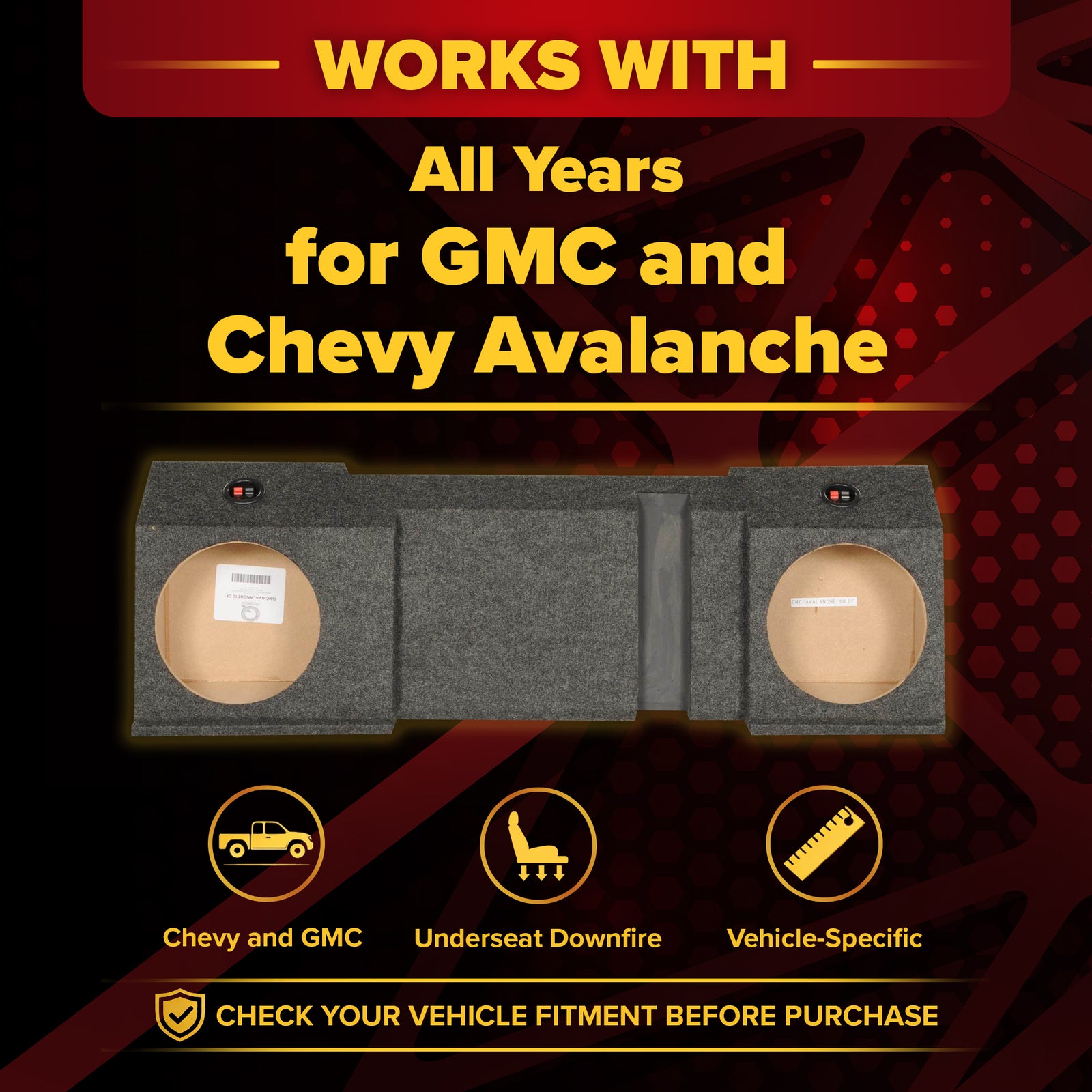 QPower Dual 10" Sealed Downfire Sub Box for GMC and Chevy Avalanche, All Years - VMInnovations