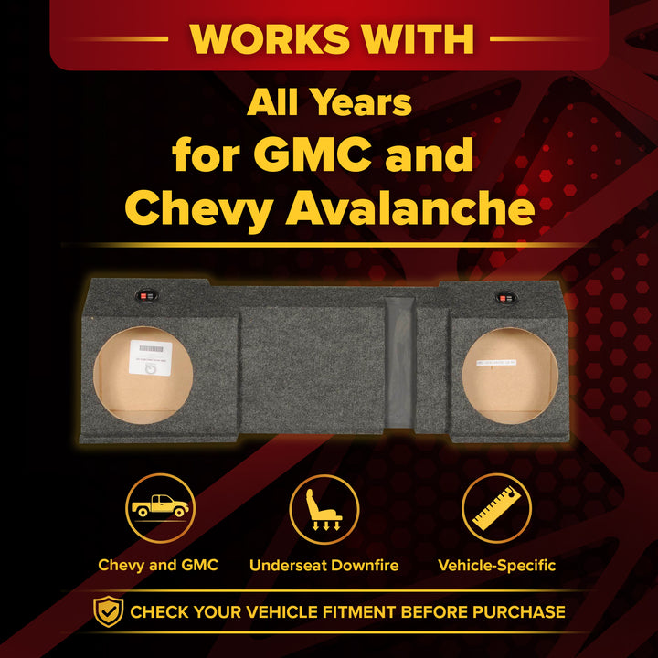 QPower Dual 10" Sealed Downfire Sub Box for GMC and Chevy Avalanche, All Years - VMInnovations