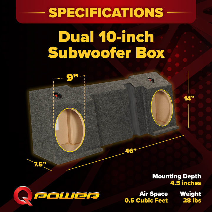 QPower Dual 10" Sealed Downfire Sub Box for GMC and Chevy Avalanche, All Years - VMInnovations
