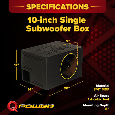 QPower QBOMB10VL Single 10" Vented Ported Car Subwoofer Sub Box Enclosure QBOMB
