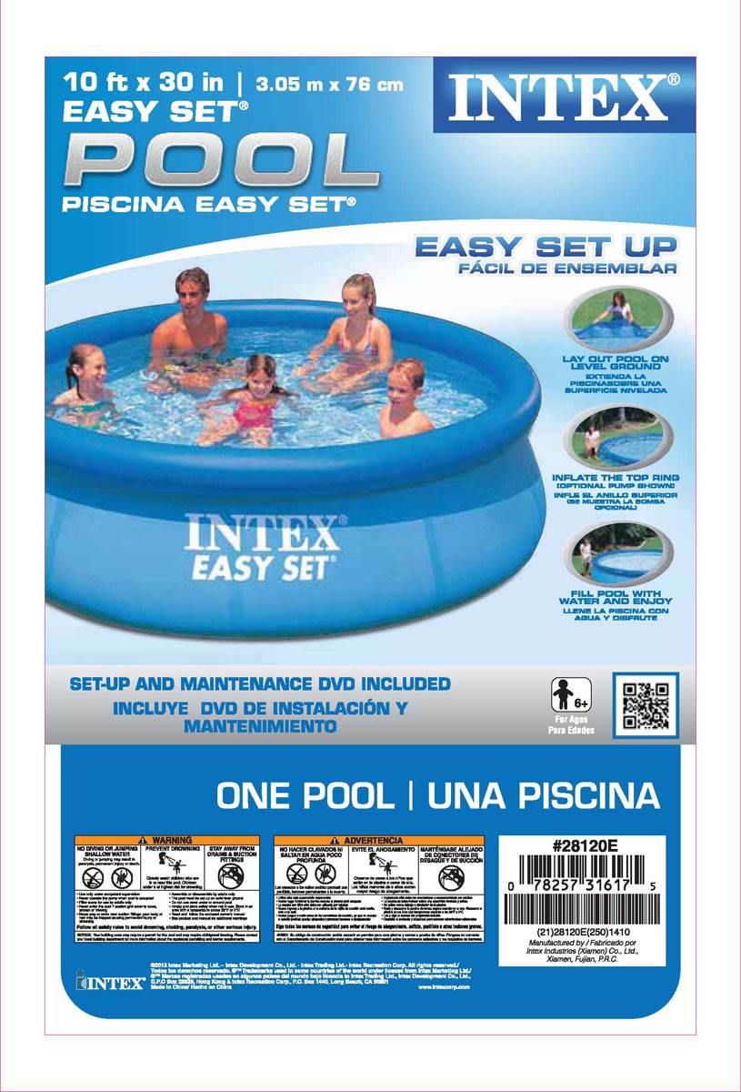 Intex 10ft x 30in Easy Set Inflatable Above Ground Swimming Pool with Air Pump
