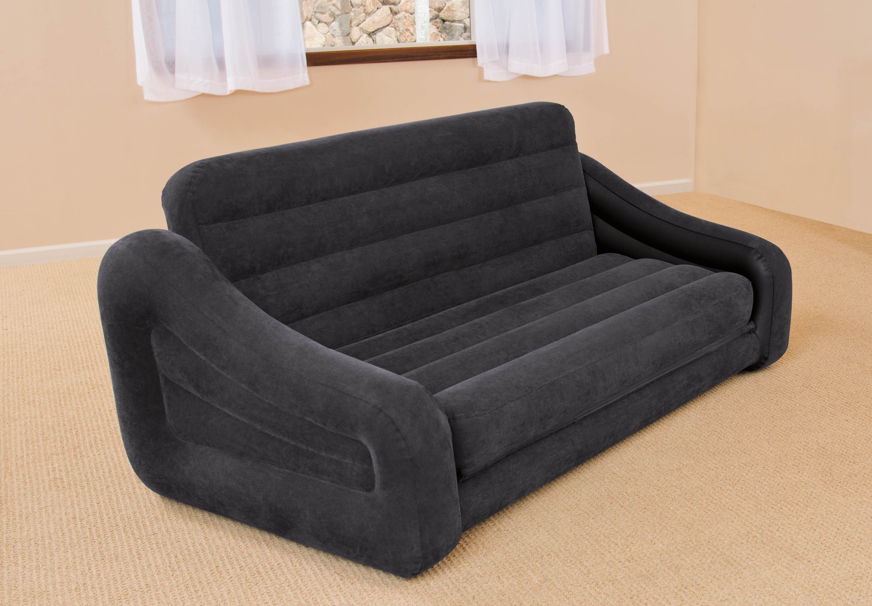 Intex Inflatable Pull-Out Sofa & Queen Bed Mattress Sleeper w/ AC Power Air Pump