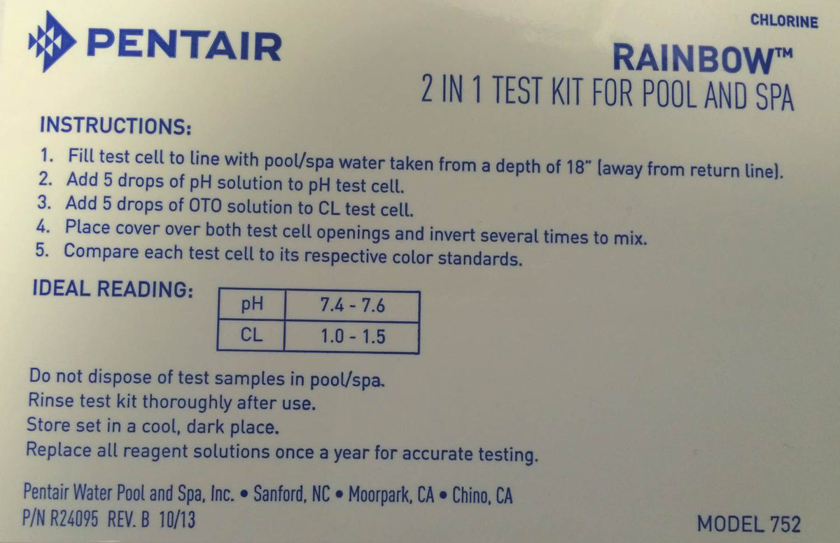 4) NEW Pentair R151076 Rainbow pH & Chlorine 2 in 1 Swimming Pool Spa Test Kits