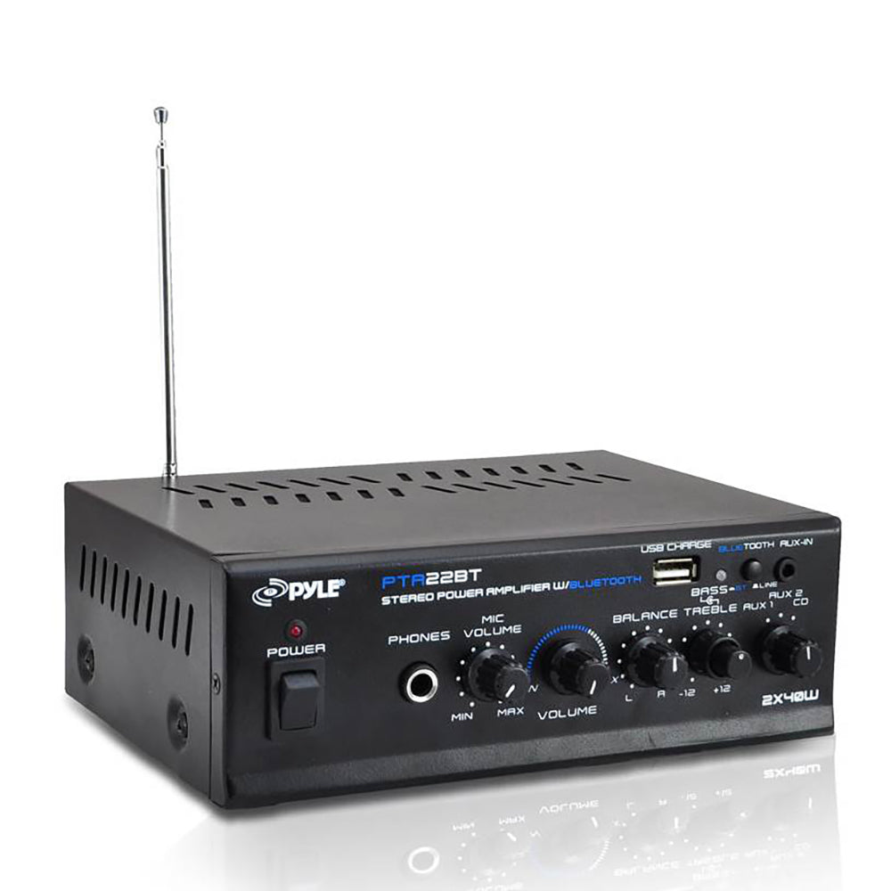 Pyle Mini Bluetooth Home Audio 80 W 2 Channel Amplifier Stereo Receiver (4 Pack)