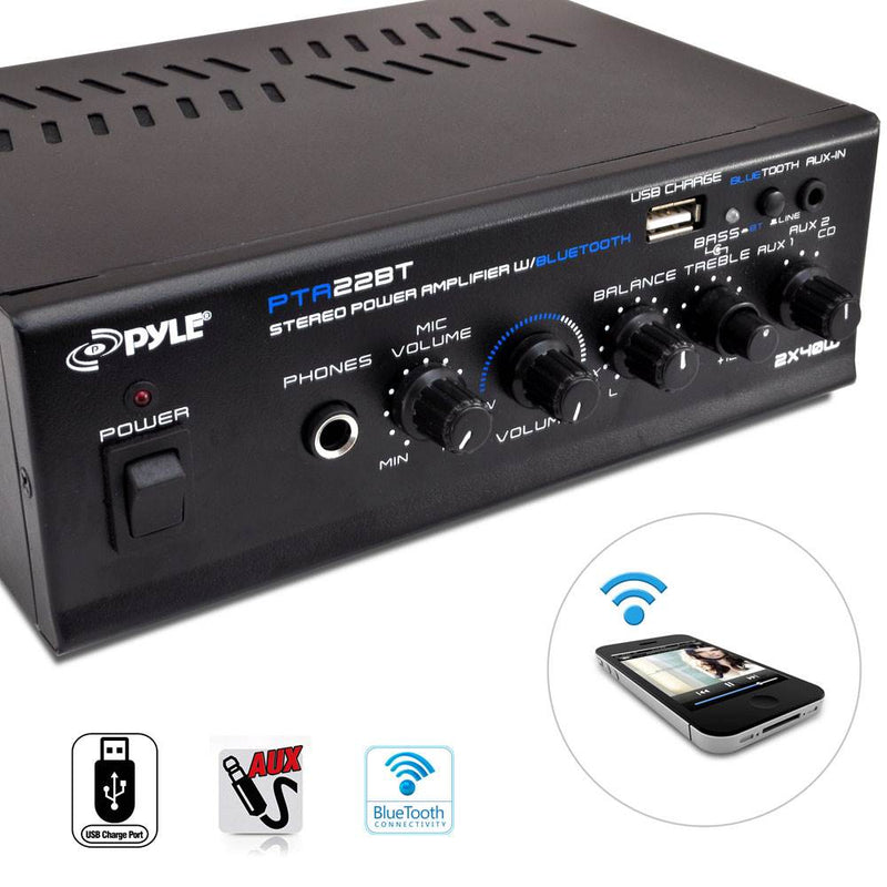 Pyle Mini Bluetooth Home Audio 80 W 2 Channel Amplifier Stereo Receiver (2 Pack)