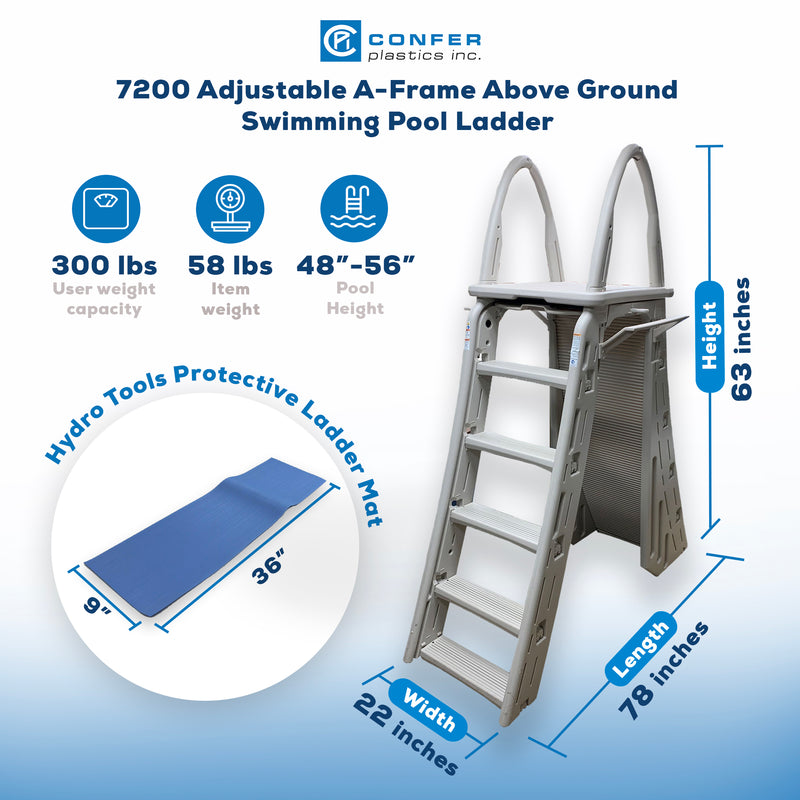 Confer 48-56 Inch Above Ground Pool Ladder & 9 x 36 Inch Protective Ladder Mat