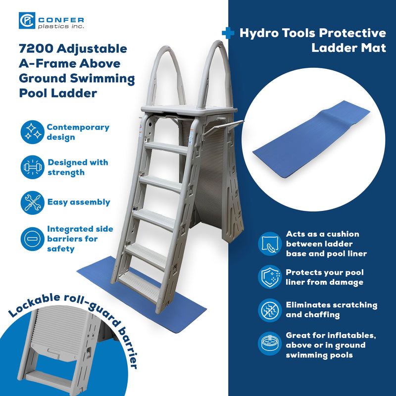 Confer 48-56 Inch Above Ground Pool Ladder & 9 x 36 Inch Protective Ladder Mat