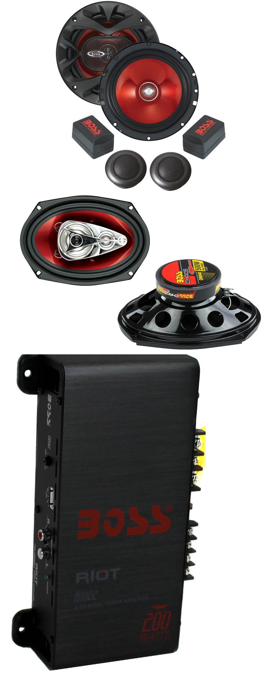 BOSS CH6940 6x9" 500W 4-Way+6.5" 350W 2 Way Car Audio Speakers+2 Ch Amplifier