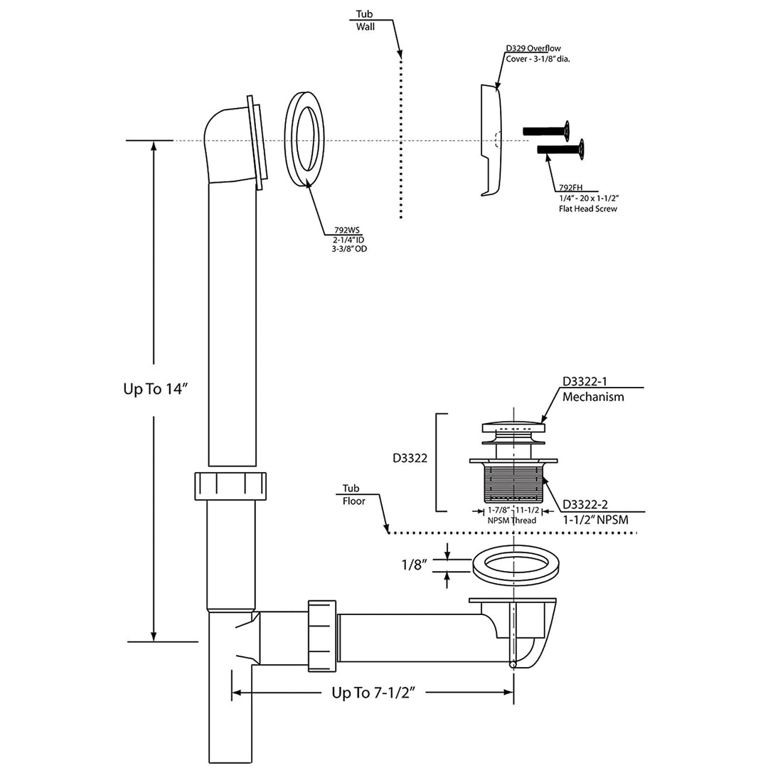 Y593144-12 1.5 In Tip Toe Bath Waste Drain Kit, Bronze (1 Pack) (Open Box)