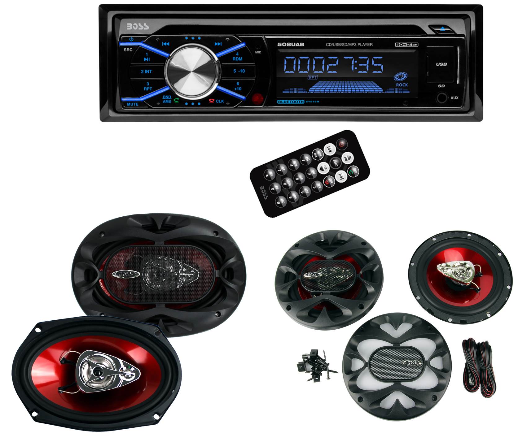 Boss 508UAB In Dash CD Car Player USB MP3 Receiver Bluetooth&6.5/6x9 Speakers