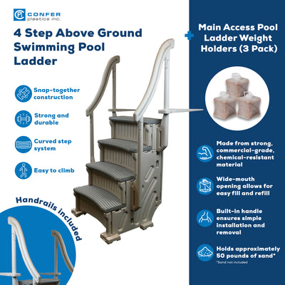 Confer Above Ground Pool Steps w/Main Access Pool Ladder Weight Holders (3 Pack)