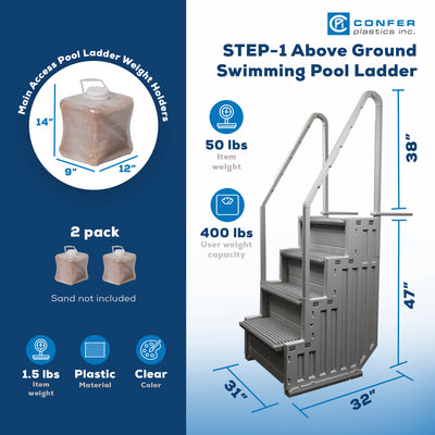 Confer Plastics In-Pool 4 Step Ladder w/ Main Access Anchor Sand Weight (2 Pack)