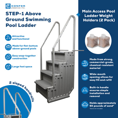 Confer Plastics In-Pool 4 Step Ladder w/ Main Access Anchor Sand Weight (2 Pack)